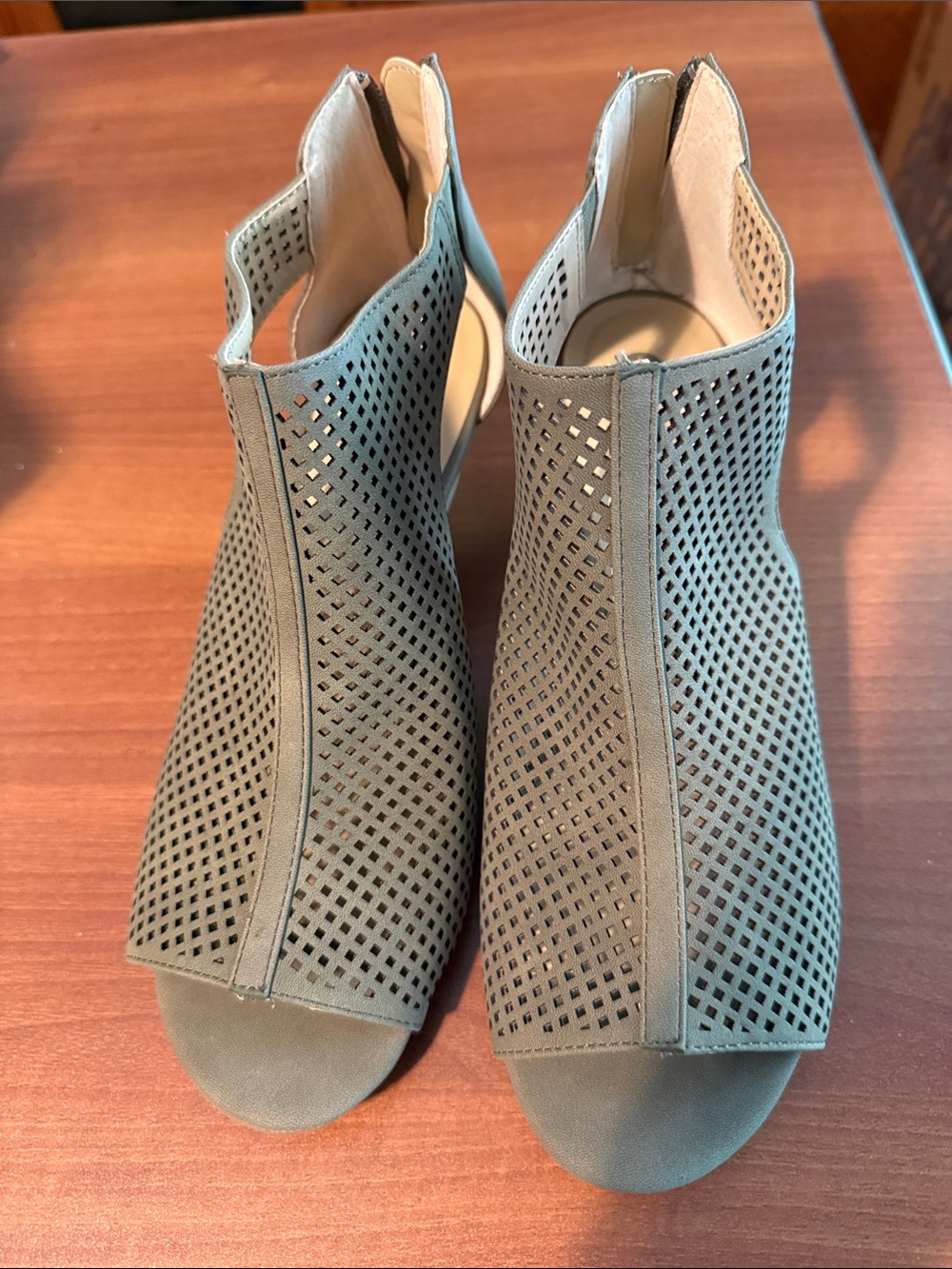 NWT Dress Barn Womens Open-Toe Perforated Ankle Booties - Olive